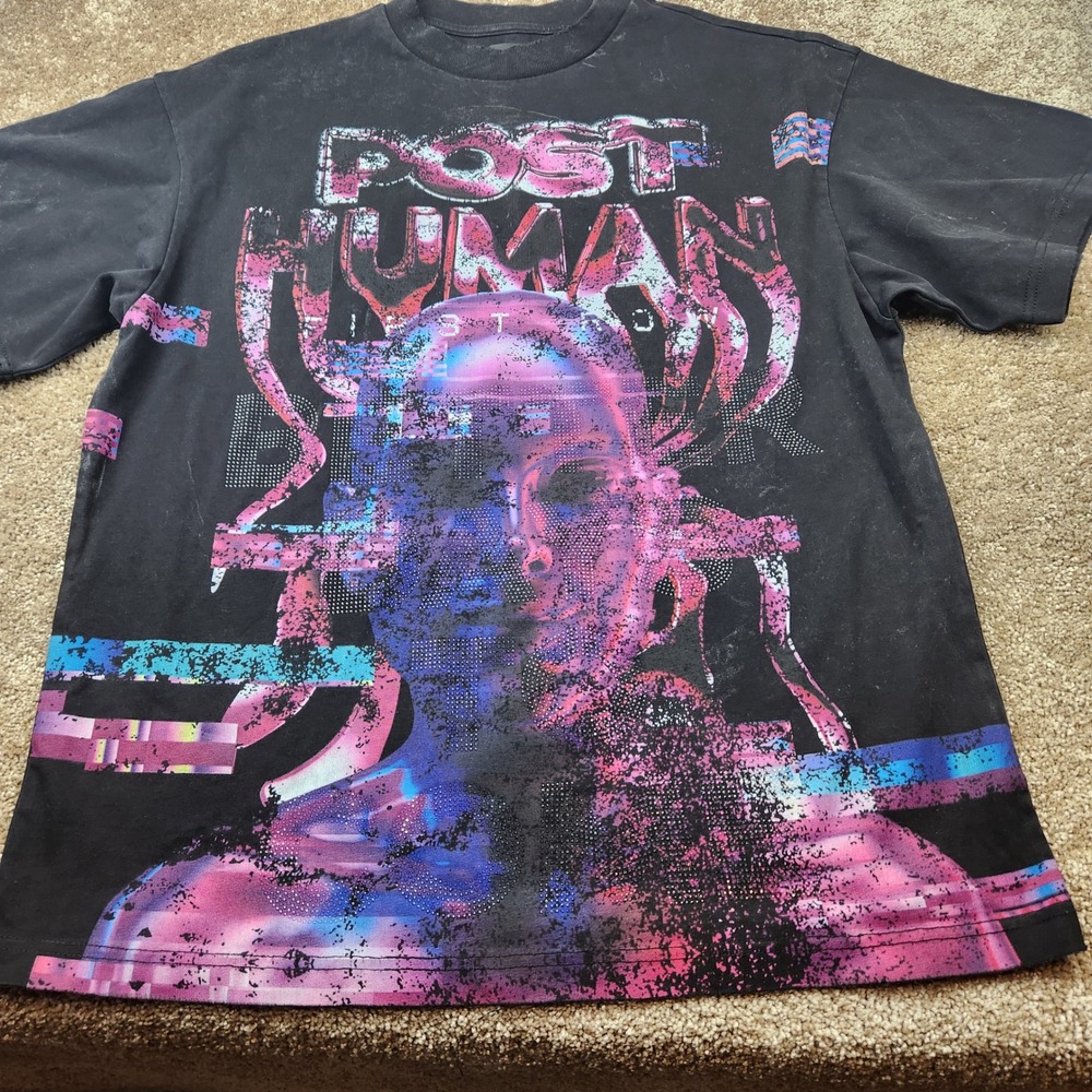First Row Post Human Graphic Tee Mens Small Black Pink Better Days To Come Shirt